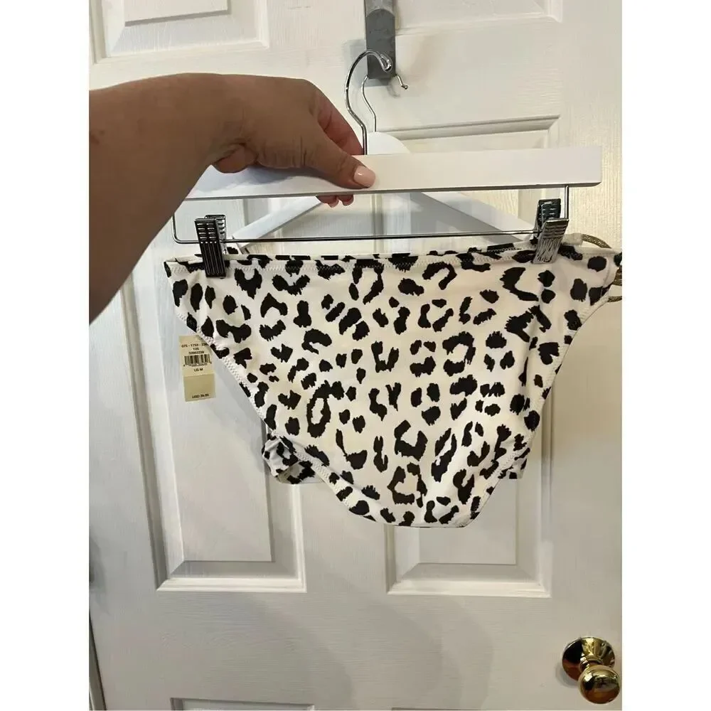 Aerie White & Black Snow Leopard Gold Side Bikini Set sz M NWT